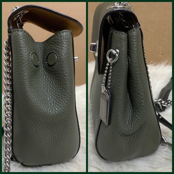 COACH Pebbled Olive Leather Convertible Mini Turnlock Backpack XBody C5677 - Picture 4 of 16